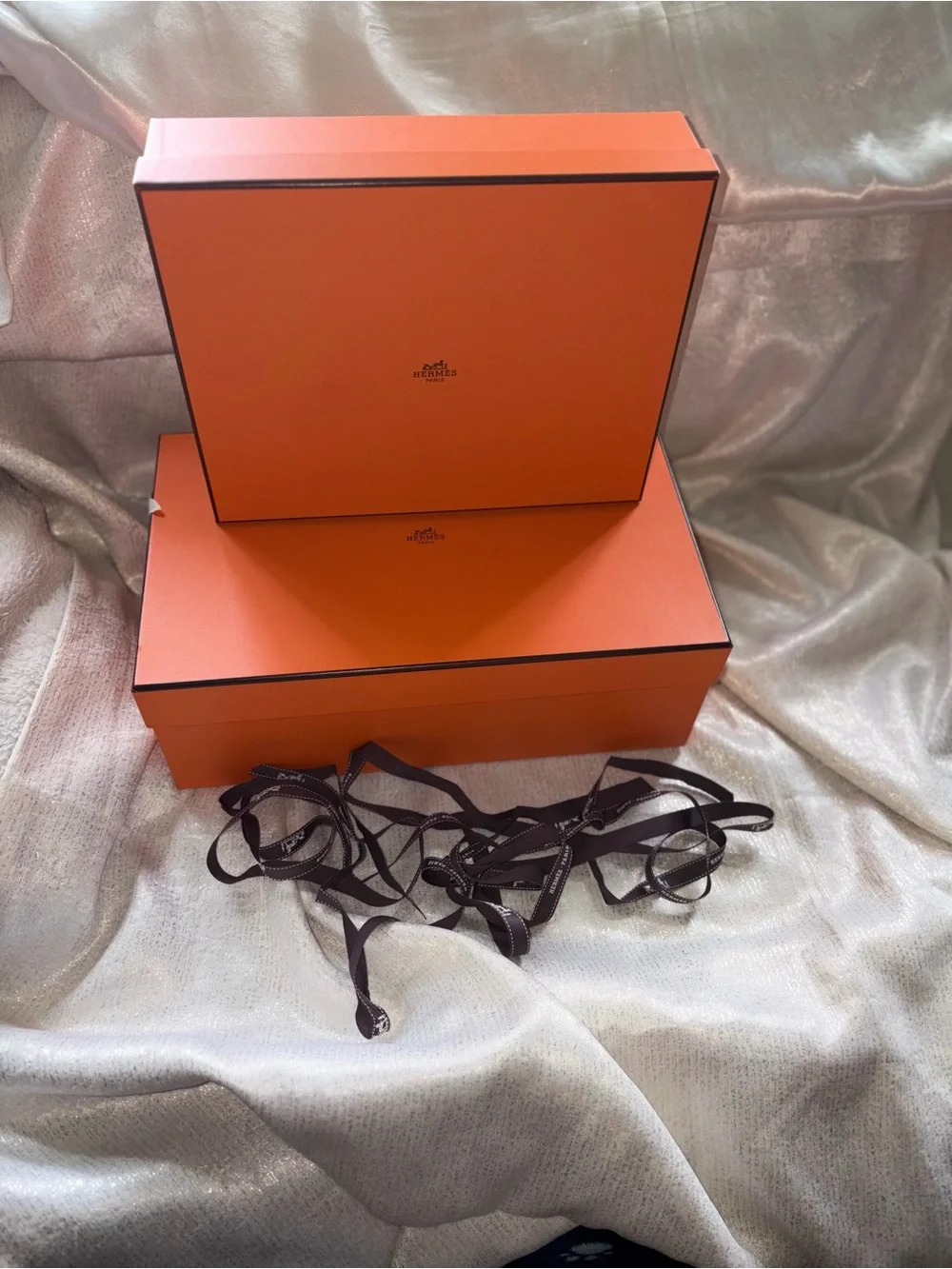 Hermes Orange Gift Boxes with Brown Ribbons